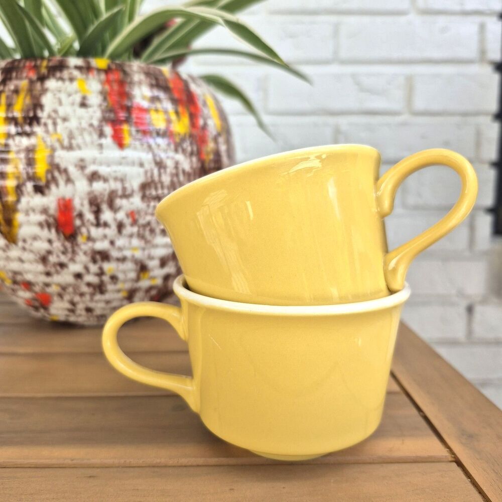 Vintage 1970s USA MCM Yellow Coffee Cups Set of 2 | Mid Century Modern
